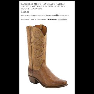 LUCCHESE MEN'S HANDMADE NATHAN SMOOTH OSTRICH LEATHER WESTERN BOOTS - SNIP TOE